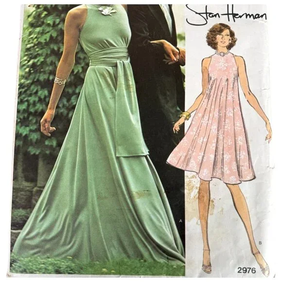 70s Vogue 2976 Sewing Pattern Size12 Stan Herman pull Over Tent Dress Uncut VTG - Picture 2 of 7